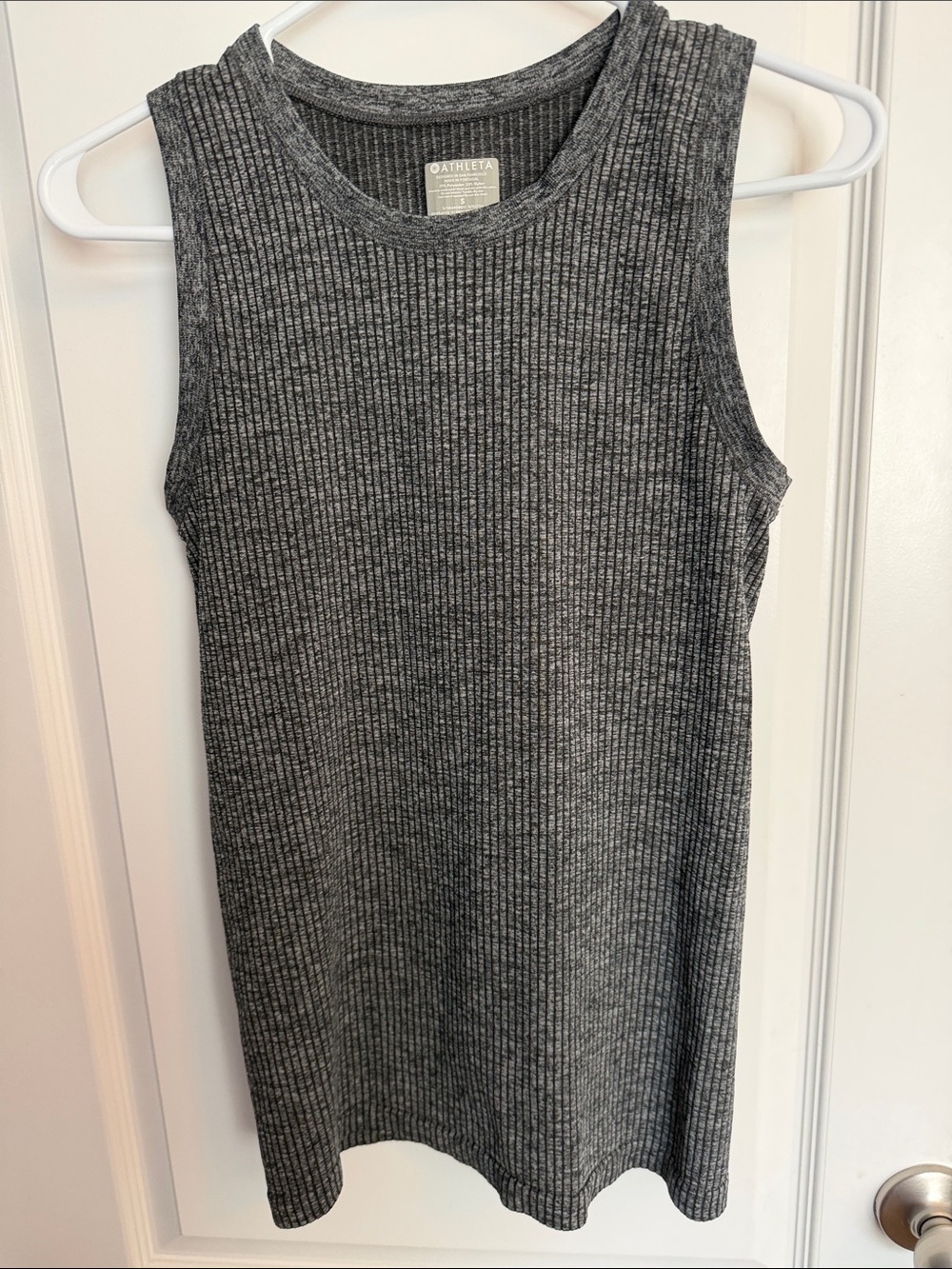 Athleta Ribbed Tank Top Charcoal Grey Heather Wide Rib Knit High Scoop Neck S
